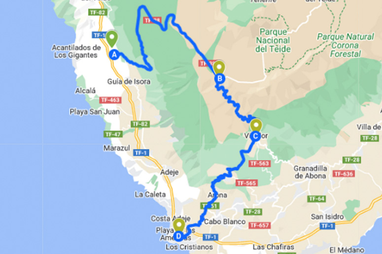 Teide Crater Chio Map Bike Point Tenerife Bike Hire & Bike Rental