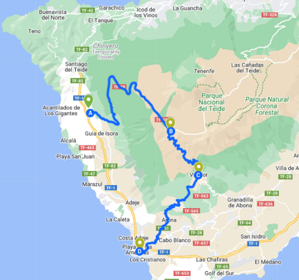 Teide Crater Chio Map Bike Point Tenerife Bike Hire & Bike Rental
