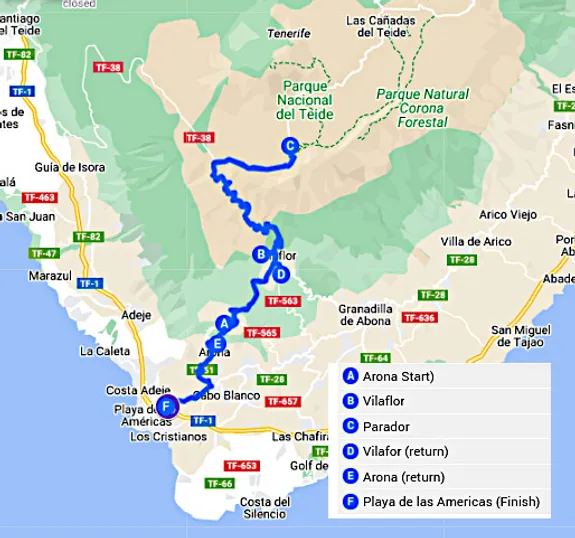 Teide Volcano Tour Map Bike Point Tenerife Bike Hire & Bike Rental